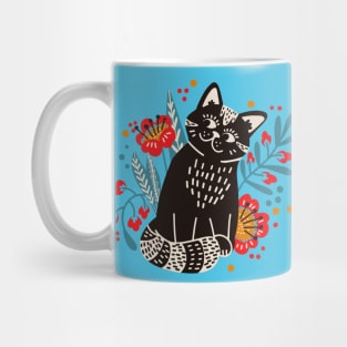 Black Cat in Flowers Mug